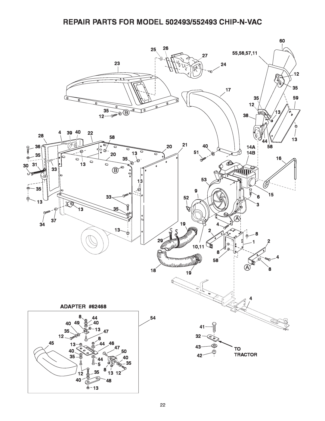 Sears manual REPAIR PARTS FOR MODEL 502493/552493 CHIP-N-VAC, ADAPTER #62468 
