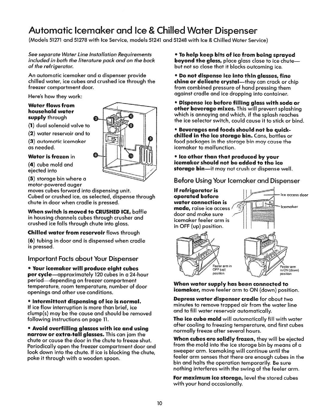 Sears 51278 Before Using Your Icemaker and Dispenser, Important Facts about Your Dispenser, 3automatic icemaker as needed 