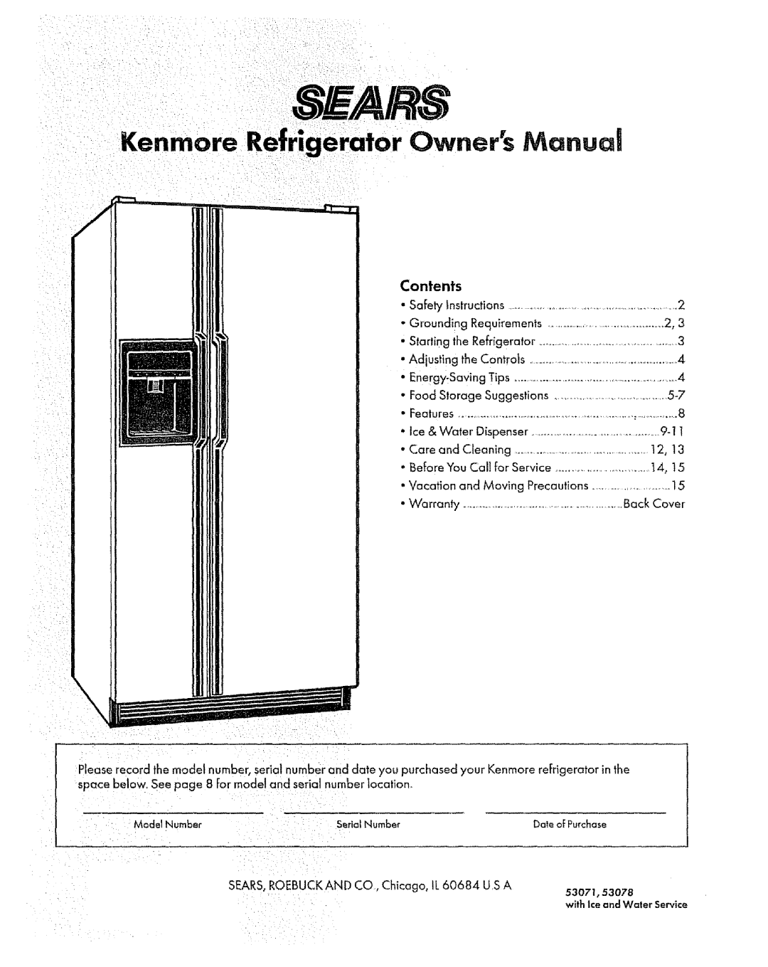 Sears 53071, 53078 manual Contents 