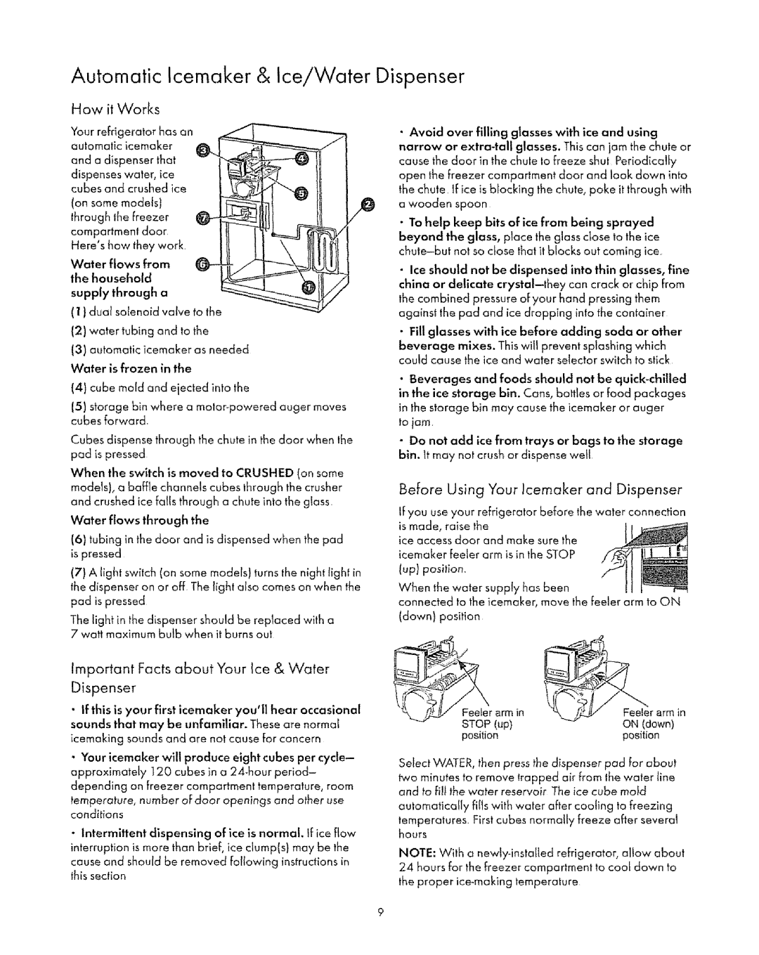 Sears 53071, 53078 Automatic Icemaker & Ice/Water Dispenser, How it Works, Before Using Your Icemaker and Dispenser, erin 