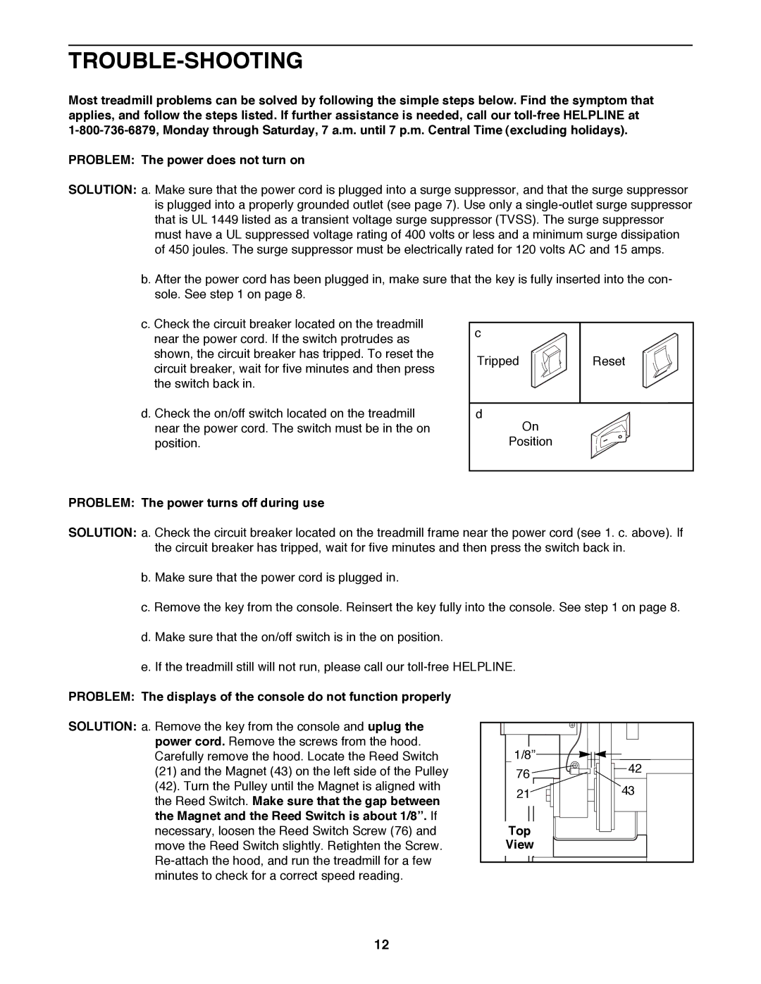 Sears 535LE user manual Trouble-Shooting, Problem The power turns off during use, Top 