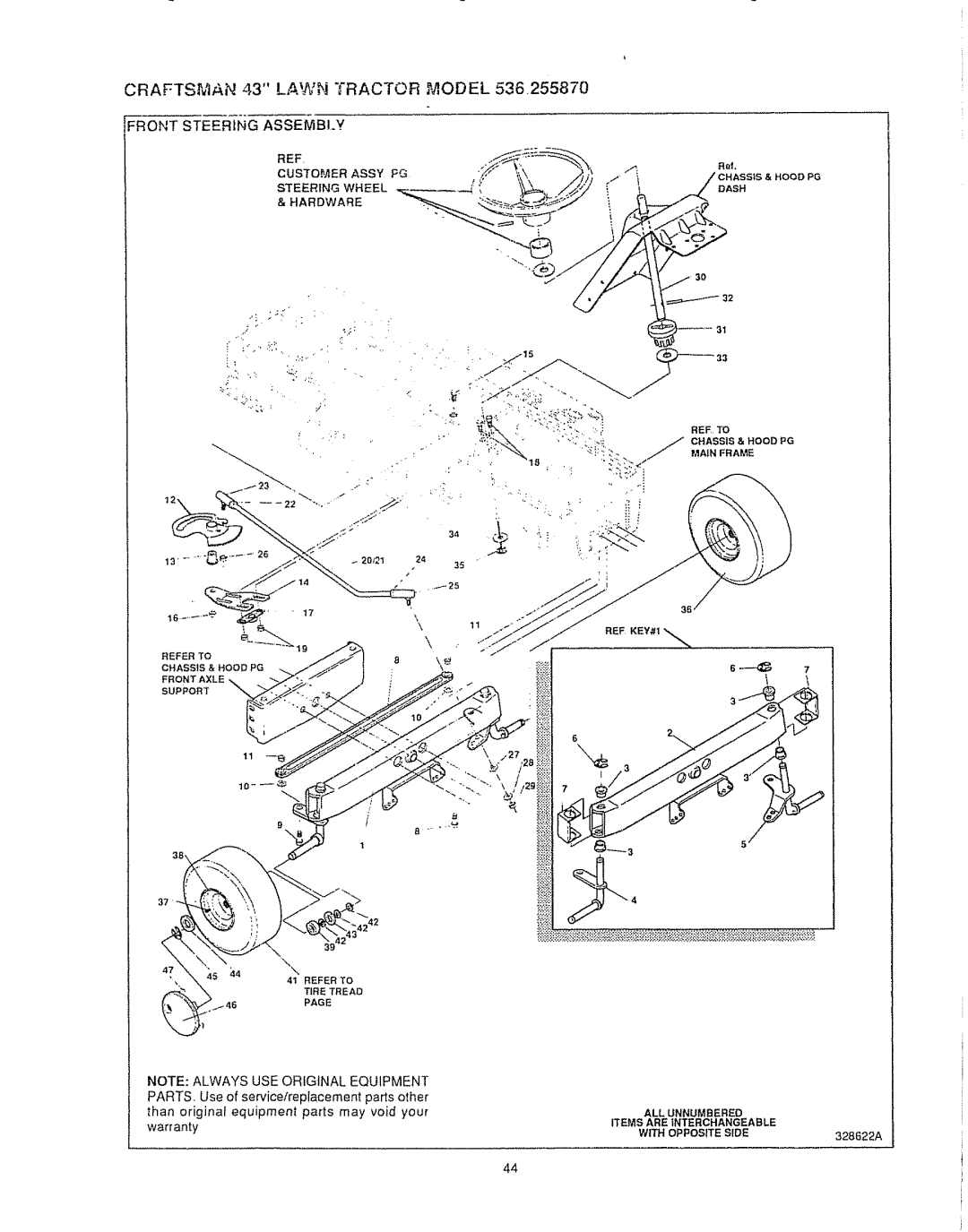 Sears 536.25587 owner manual Craftsian 43 Lawn Tractor 2,ODEL, Front Steering Assembly 