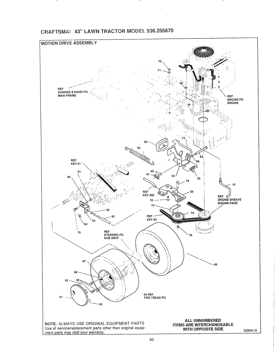 Sears 536.25587 owner manual Craftsma 43 Lawn Tractor Model, Motion Drive Assembly, 328041A 