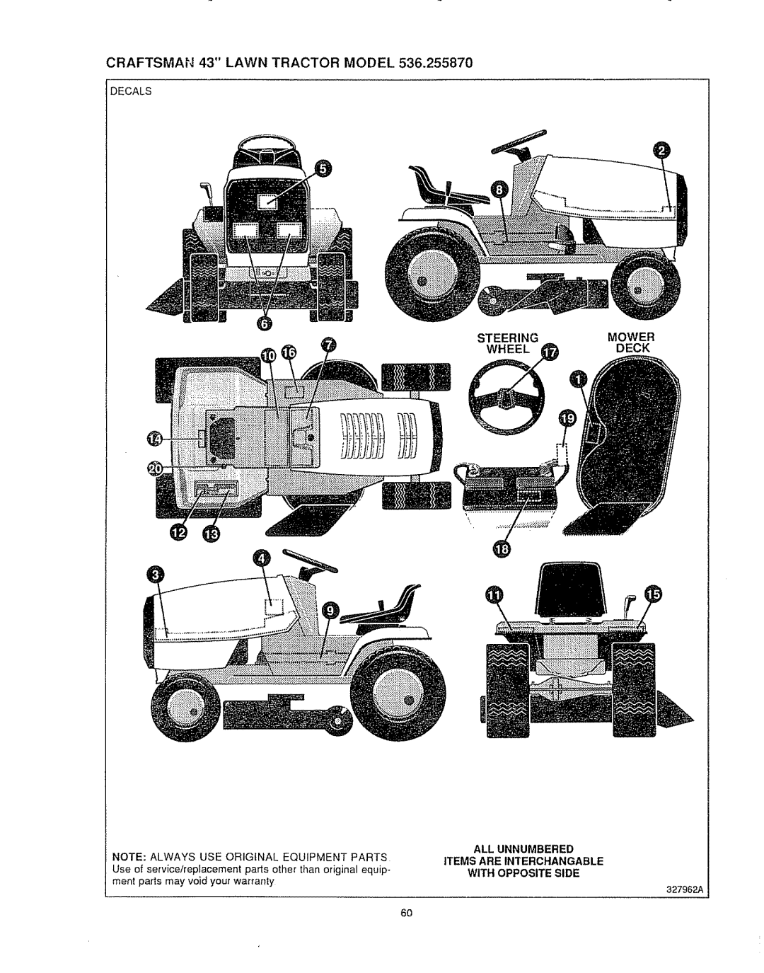 Sears 536.25587 owner manual Steeringmower Wheeldeck, ALL Unnumbered, Items are Interchangable 