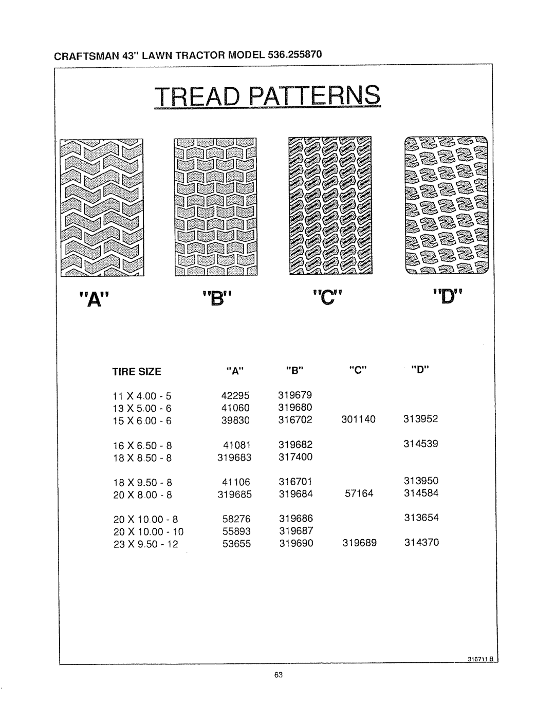 Sears 536.25587 owner manual Tire Size 