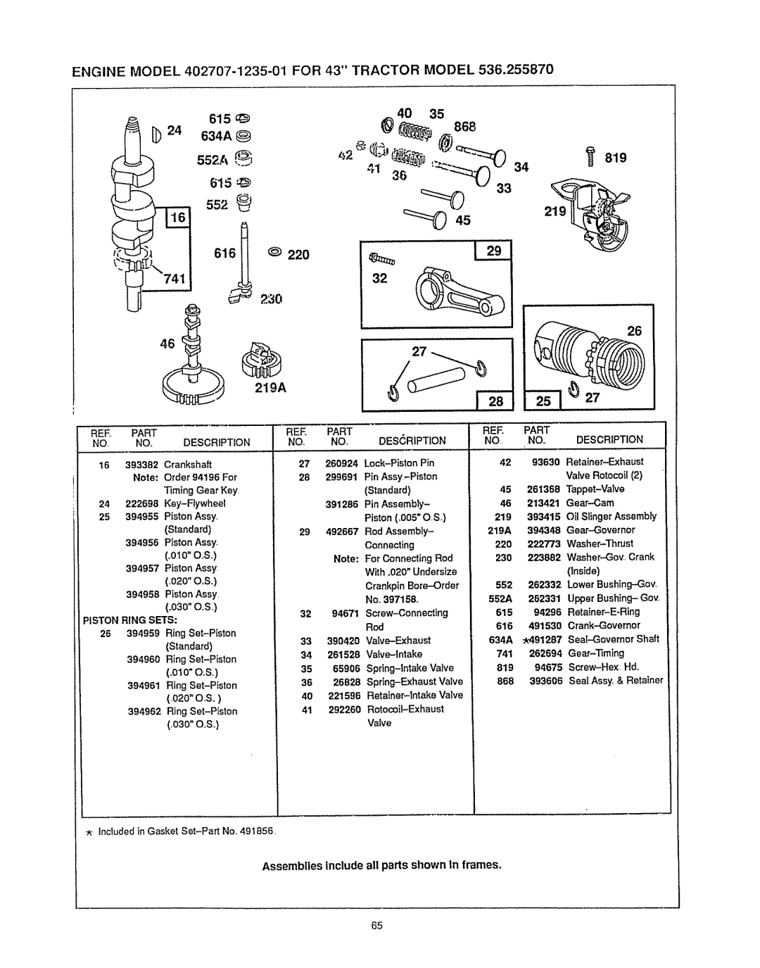 Sears 536.25587 owner manual 634A, 552A 819 615 616 H @, OlOo,£, 020O,S 