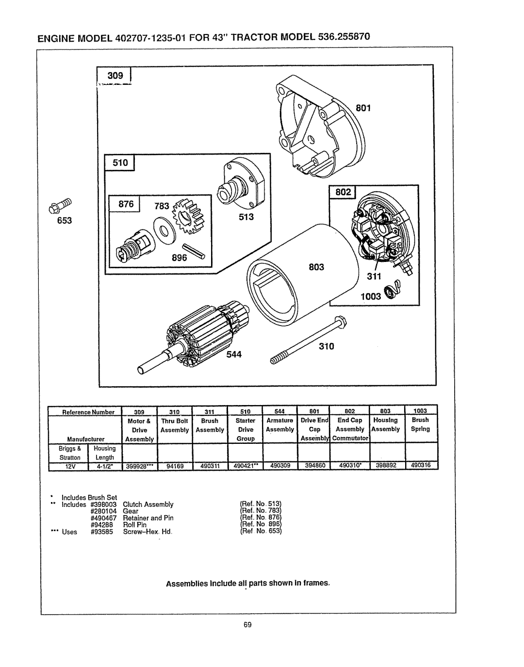 Sears 536.25587 owner manual Engine Model 402707-1235-01 for 43 Tractor Model 783, 513, 803 311 1003 310 544, Gro,up 