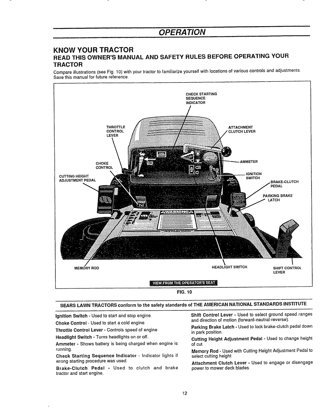 Sears 536.25587 owner manual Operation, Know Your Tractor 