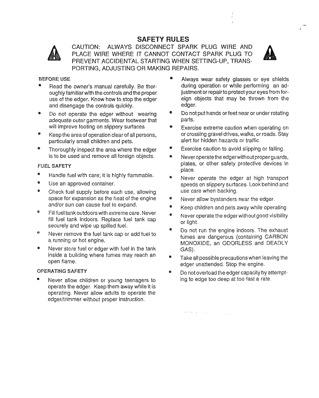 Sears 536.79751 owner manual Fuel Safety, Operating Safety 