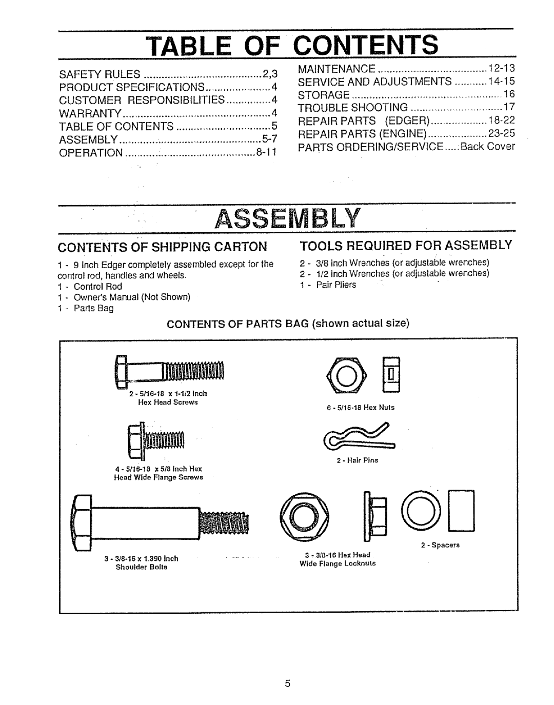 Sears 536.79751 owner manual CON Ents, Contents of Shipping Carton, Tools Required for Assembly 