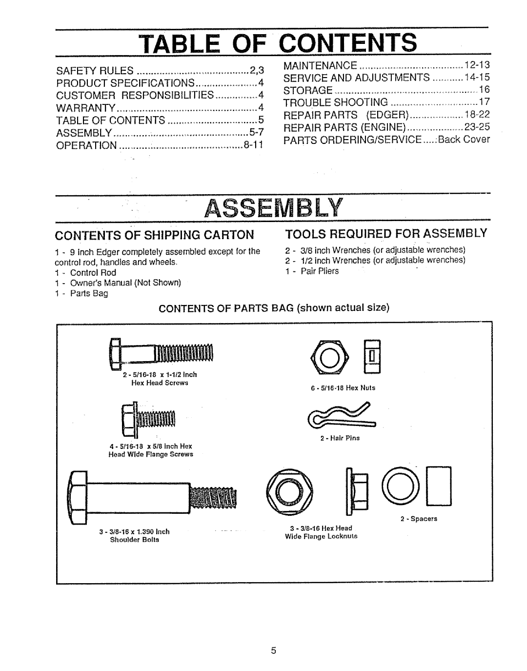 Sears 536.79751 owner manual Con Ents, Contents Of Shipping Carton, Tools Required For Assembly 