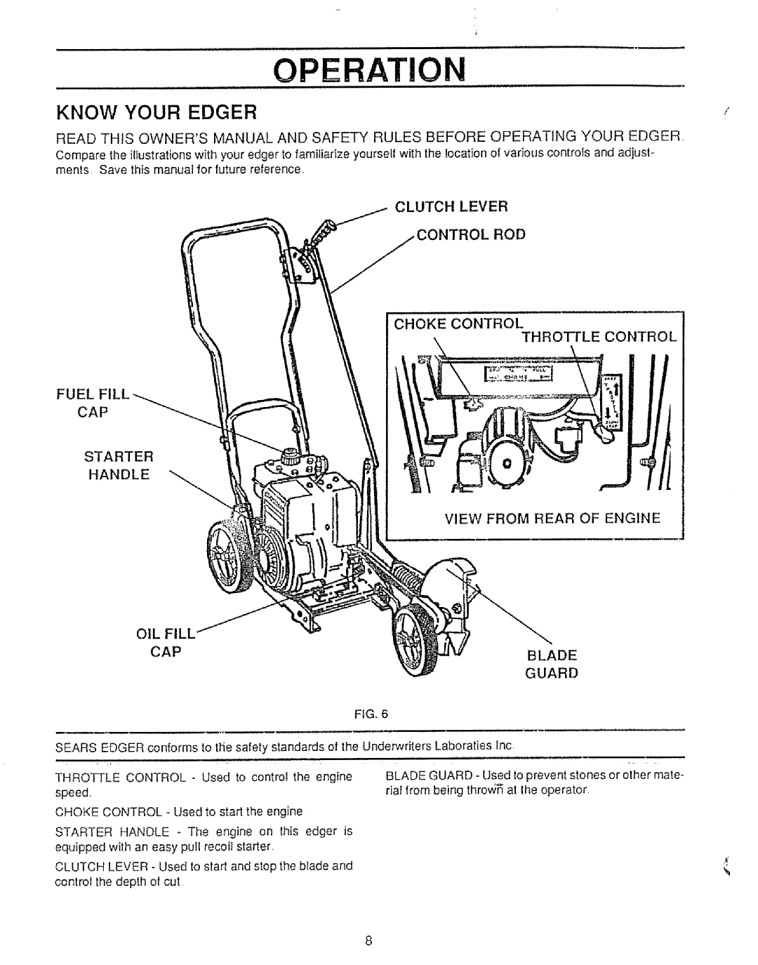Sears 536.79751 owner manual Operation, Know Your Edger, Ontrol Rod 