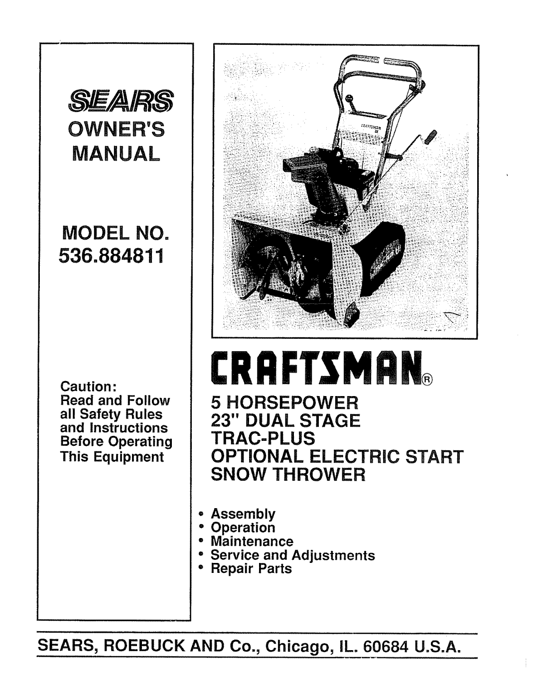 Sears 536.884811 owner manual Crafi Smah 