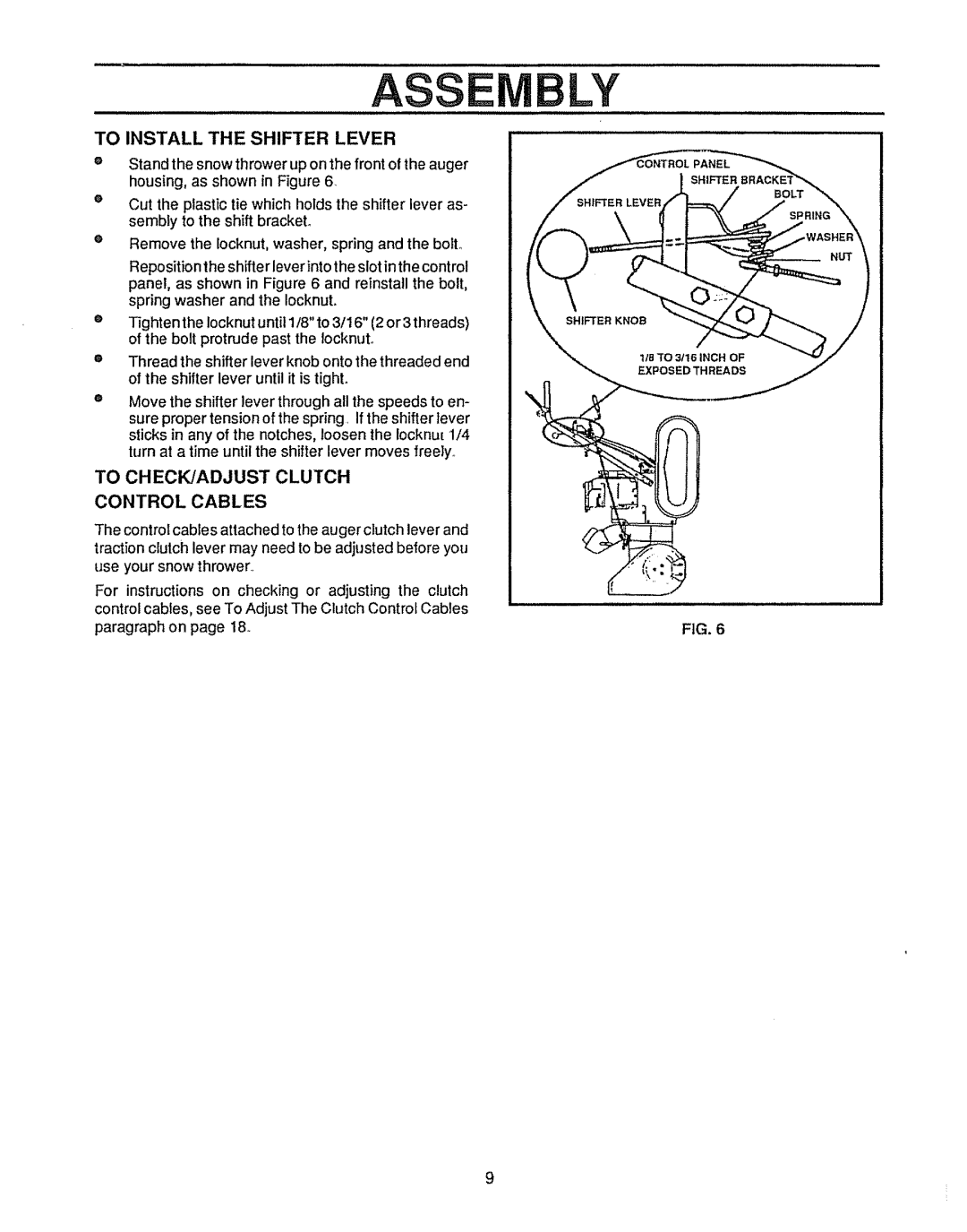 Sears 536.884811 owner manual As Ly, To Install the Shifter Lever 