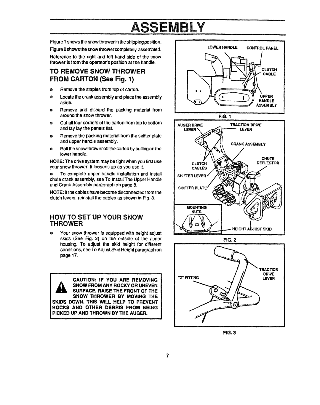 Sears 536.884821 manual Asse, FROM CARTON See Fig, To Remove Snow Thrower, How To Set Up Your Snow Thrower 