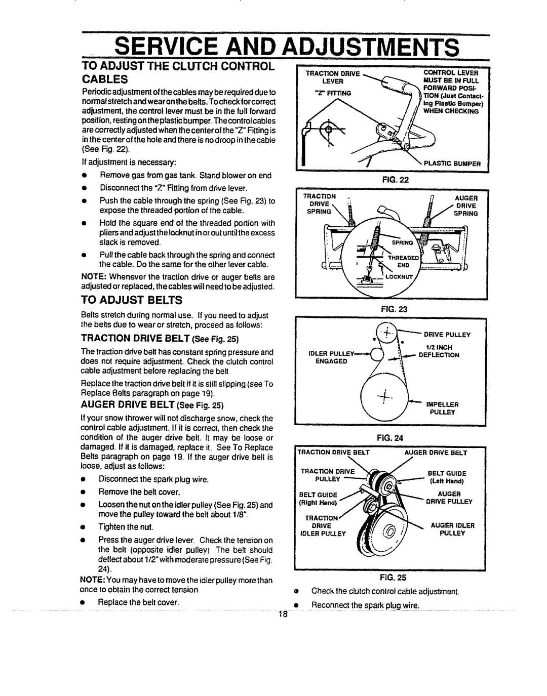 Sears 536.884821 manual Adjustments, To Adjust the Clutch Control Cables, To Adjust Belts 