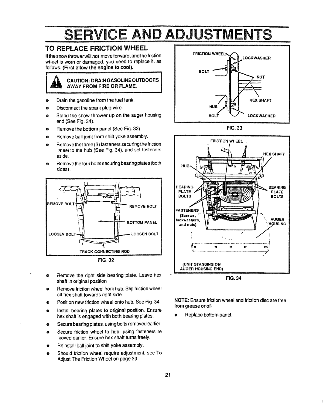 Sears 536.884821 manual To Replace Friction Wheel, Away from Fire or Flame, From grease or oil 