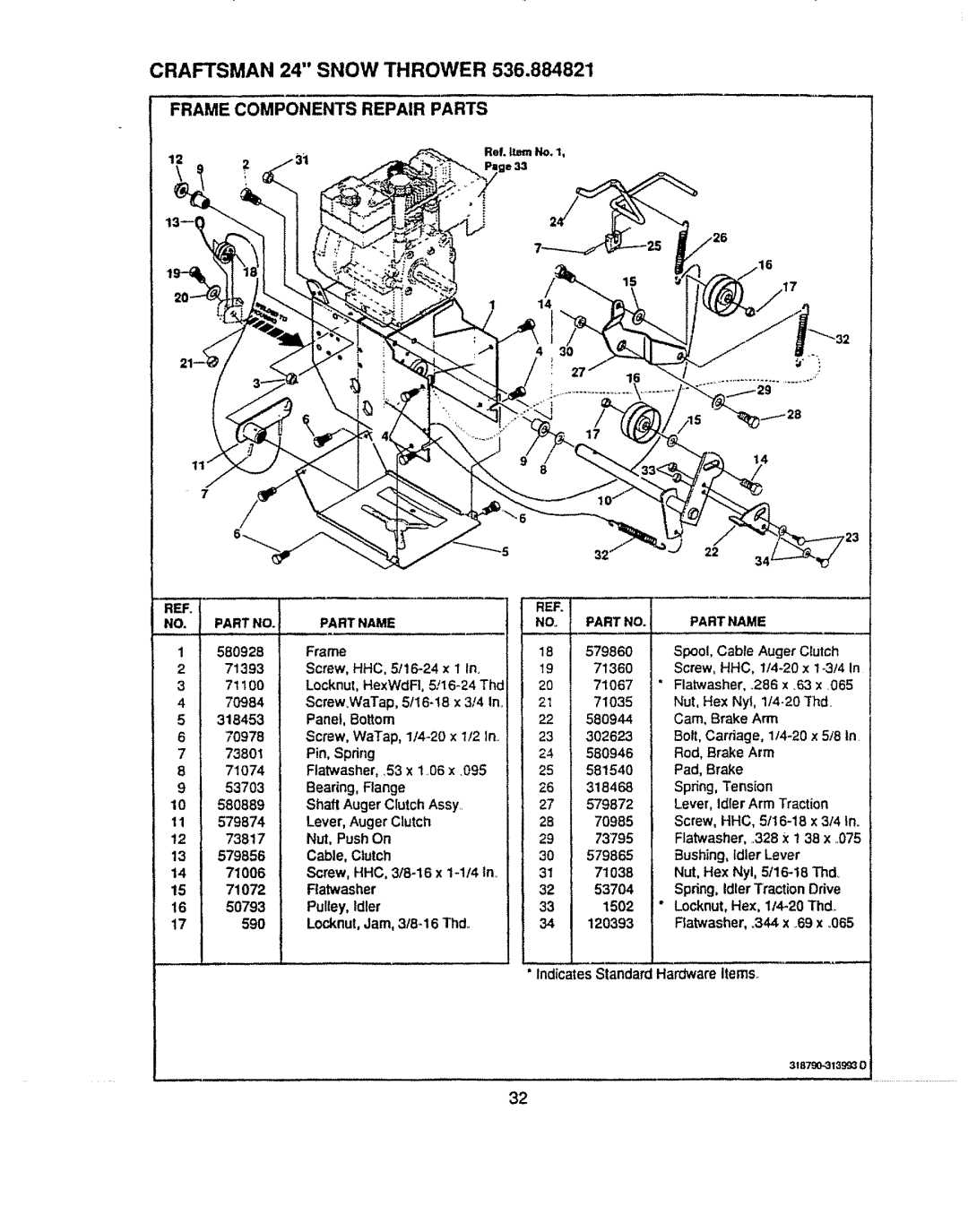 Sears 536.884821 Frame, Screw, 71100, 70984, 71035, 318453, Bottom, 580946, 71074, 581540 Pad, Brake 53703, 318468, 579872 