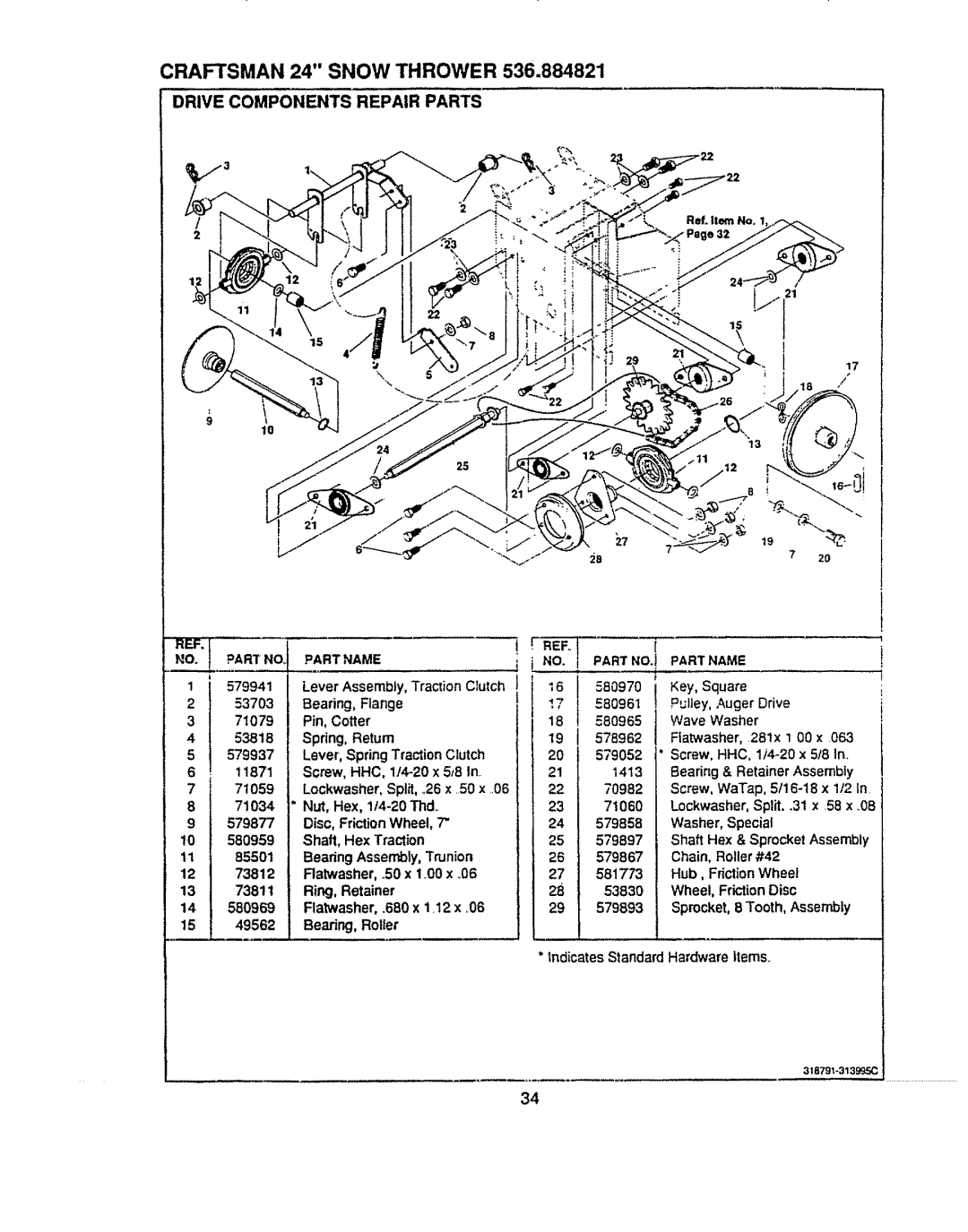 Sears 536.884821 manual Drive Components Repair Parts 