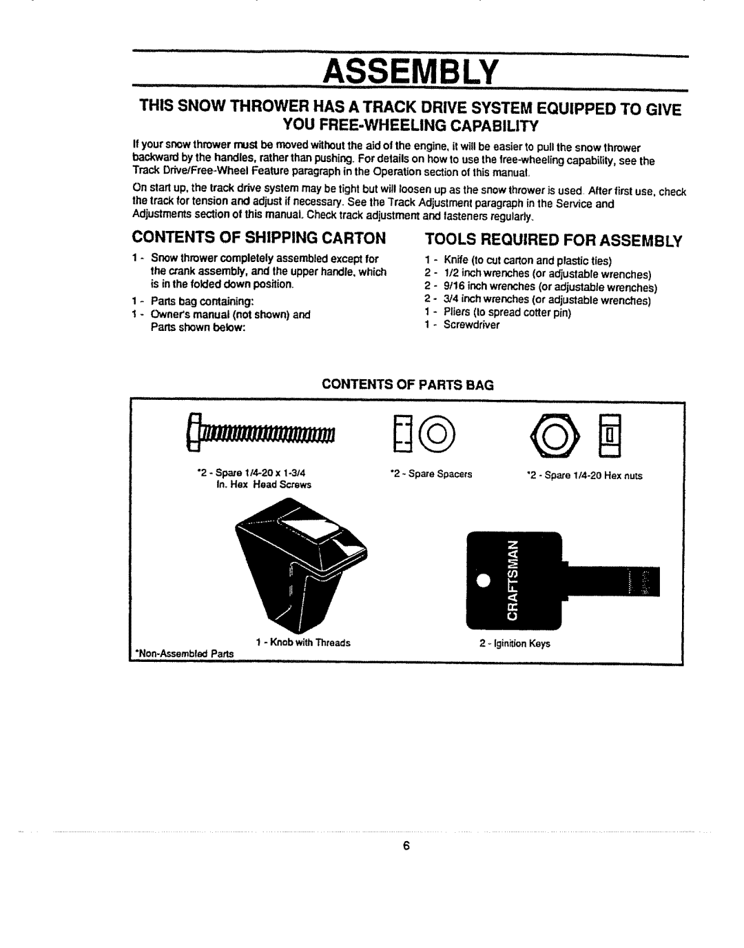 Sears 536.884821 manual Contents of Shipping Carton, Tools Required for Assembly 