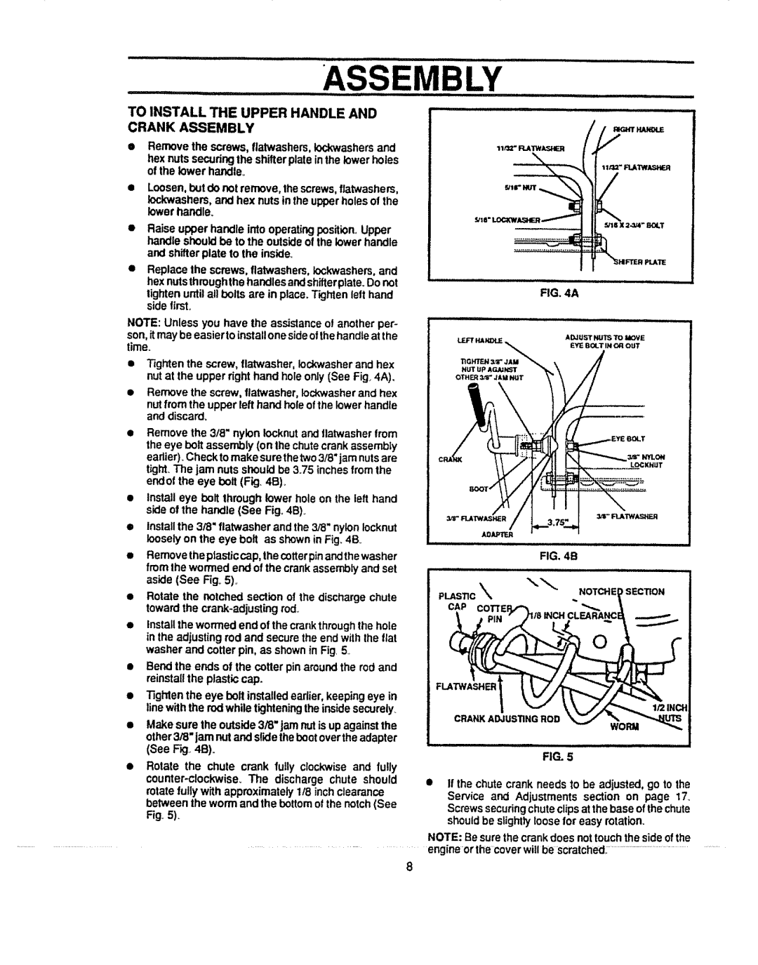 Sears 536.884821 manual To Install the Upper Handle and Crank Assembly 