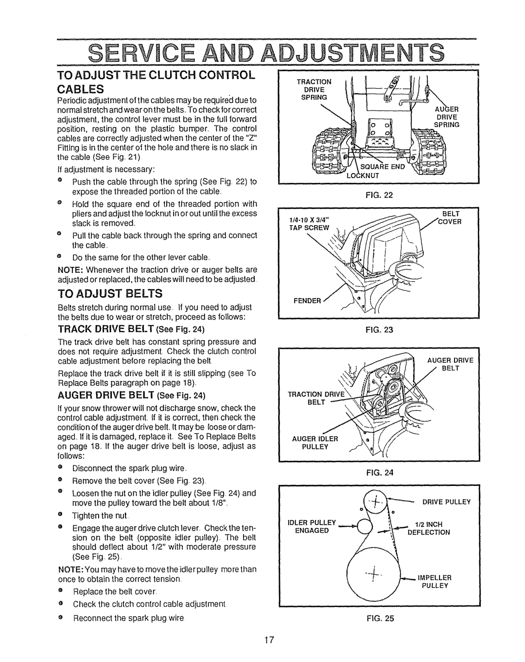 Sears 143.804062, 536.885410 manual To Adjust the Clutch Control Cables, To Adjust Belts 