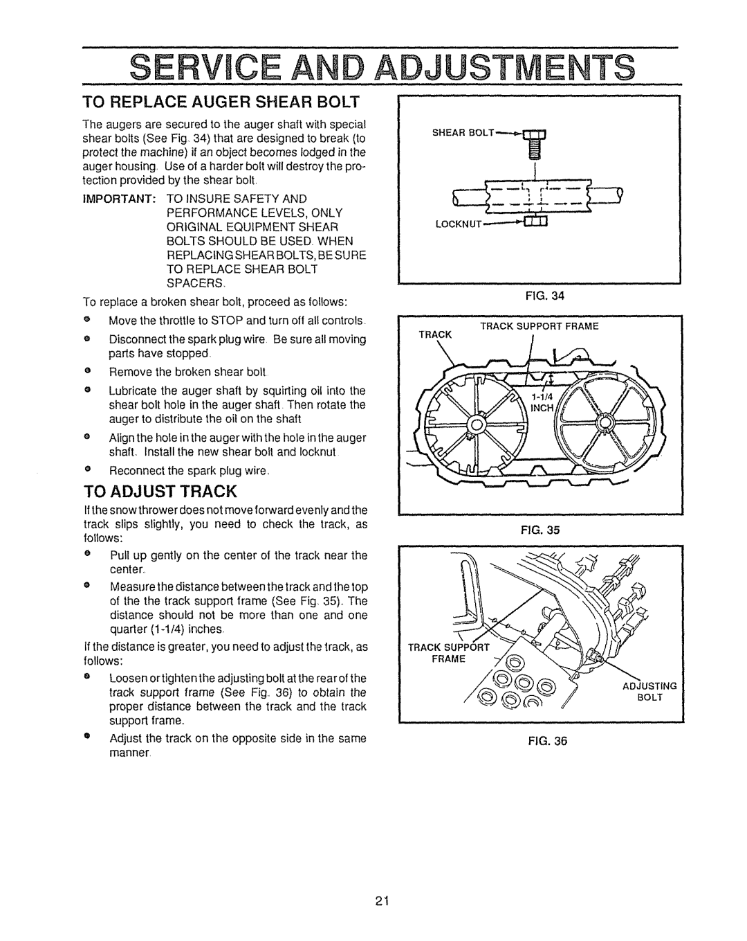 Sears 143.804062, 536.885410 manual Service and Adjustme TS, To Adjust Track 