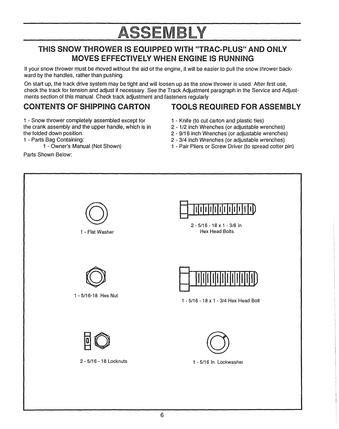 Sears 536.885410, 143.804062 manual Asse L¥, Contents of Shipping Carton 