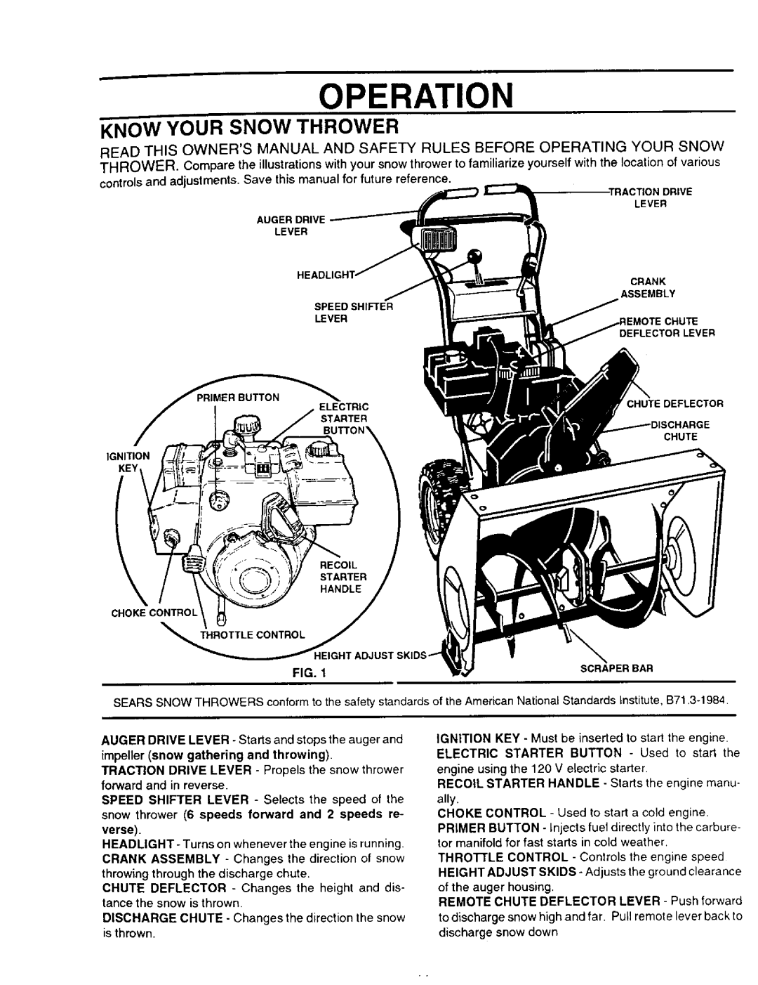 Sears 536.886331 owner manual Know Your Snow Thrower, Operation 