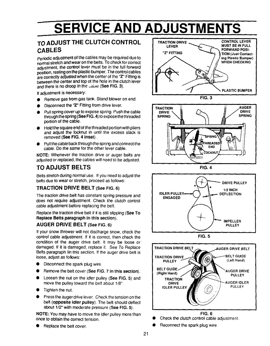Sears 536.886331 owner manual Service And, Adjustments, To Adjust The Clutch Control Cables, To Adjust Belts 