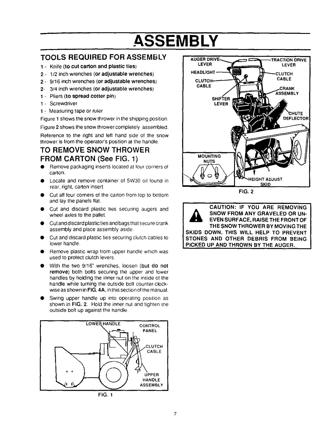 Sears 536.886331 owner manual Tools Required For Assembly, TO REMOVE SNOW THROWER FROM CARTON See FIG 