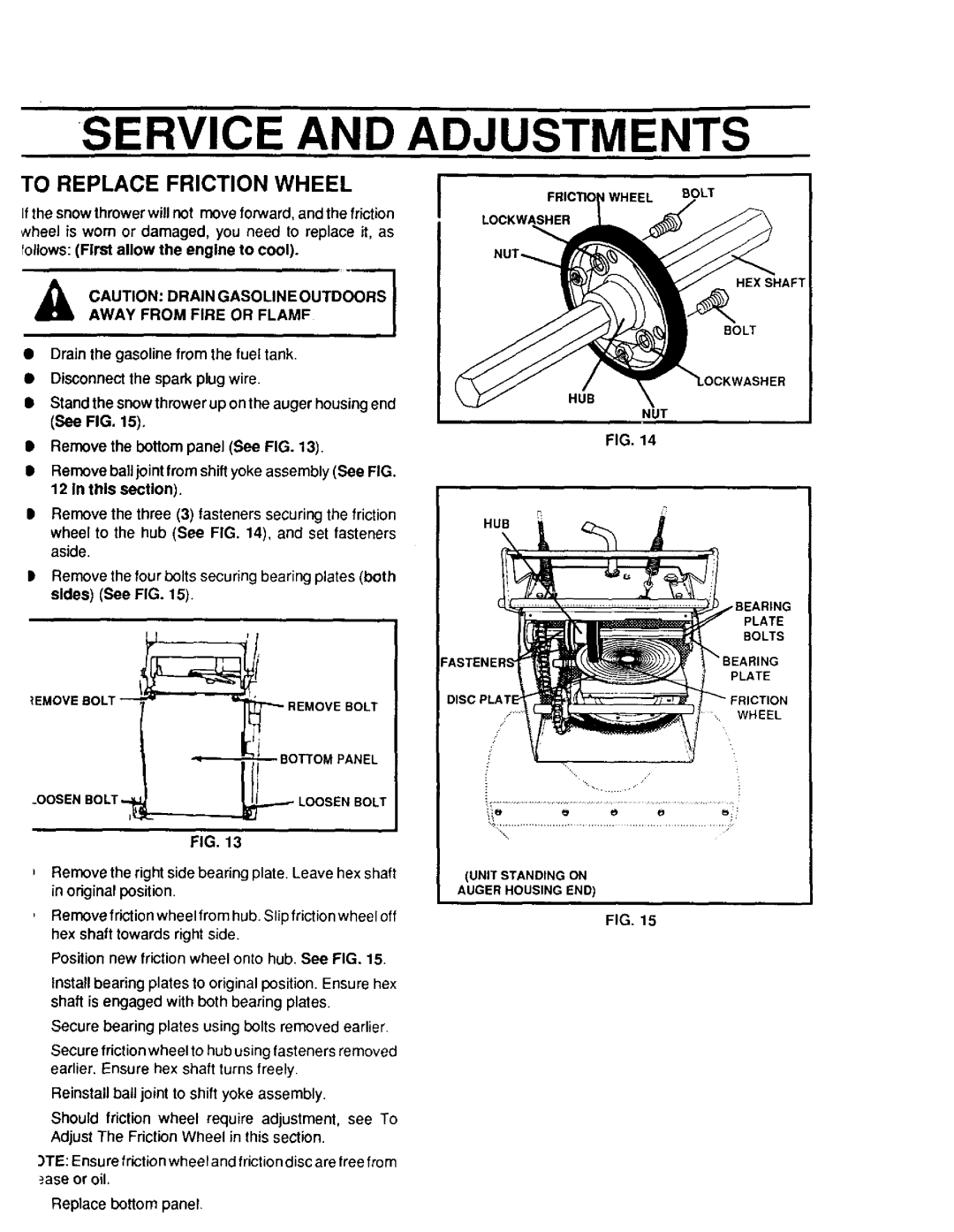 Sears 536.886331 To Replace Friction Wheel, Away from Fire or Flamf, Remove the bottom panel See FIG, Lbottompanel 