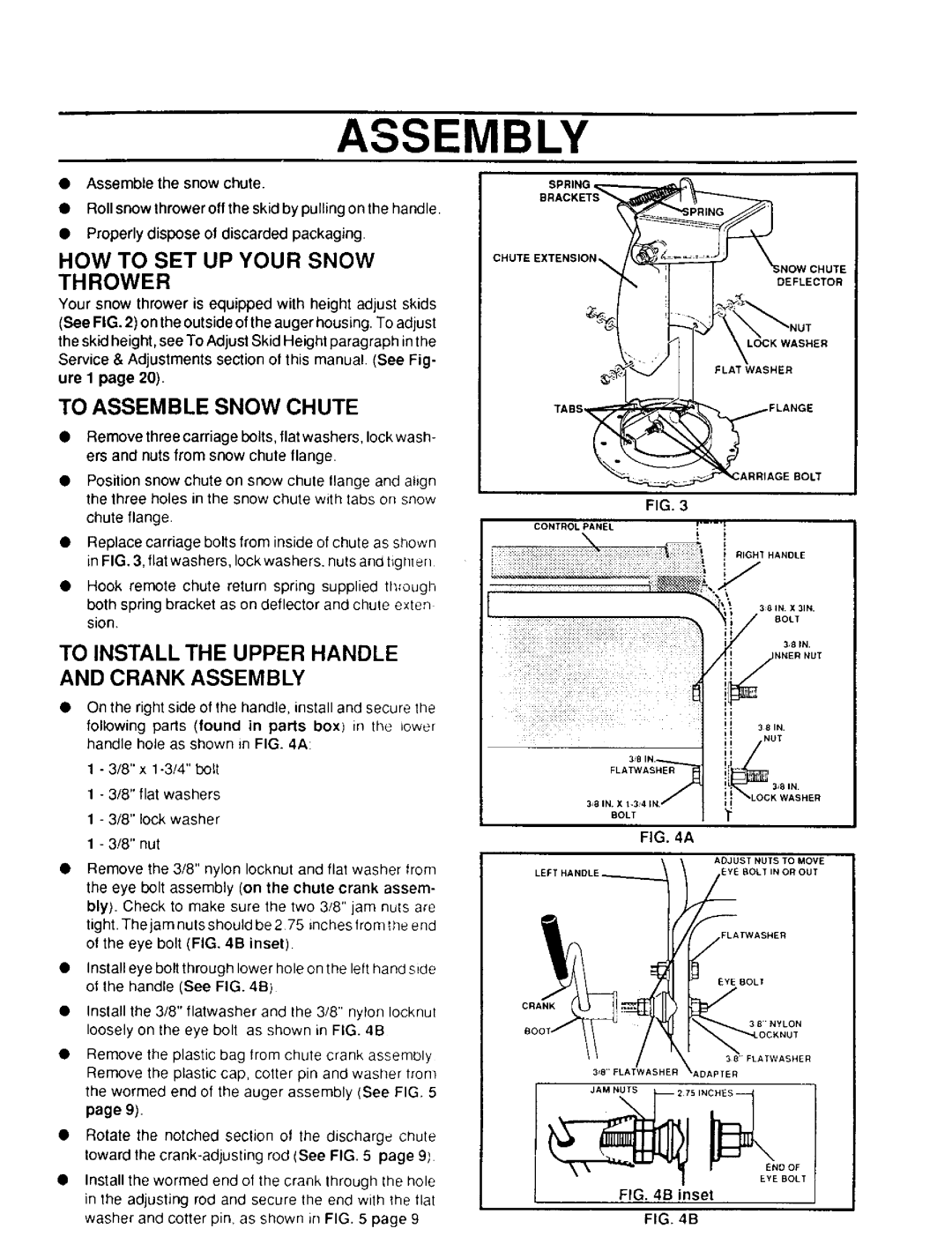 Sears 536.886331 HOW to SET UP Your Snow Thrower, To Assemble Snow Chute, To Install the Upper Handle and Crank Assembly 