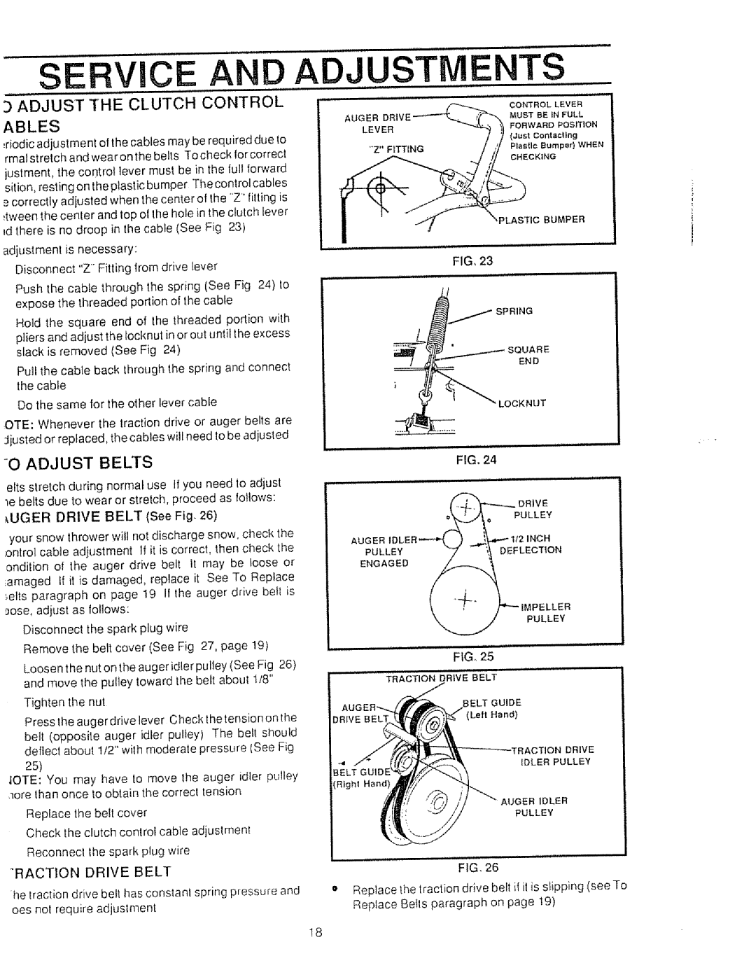 Sears 536.886531 owner manual Adjust the Clutch Control Ables, Adjust Belts, Raction Drive Belt 