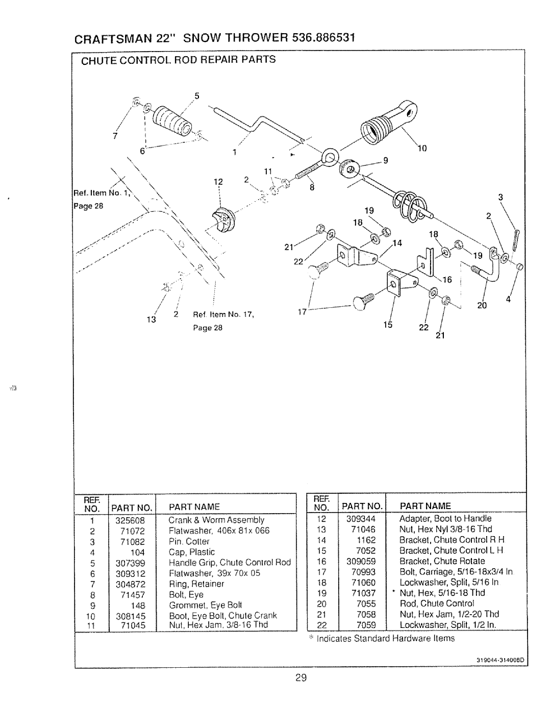 Sears 536.886531 owner manual Craftsman 22 Snow Thrower Chute Control ROD Repairparts, RER Part Name REE 