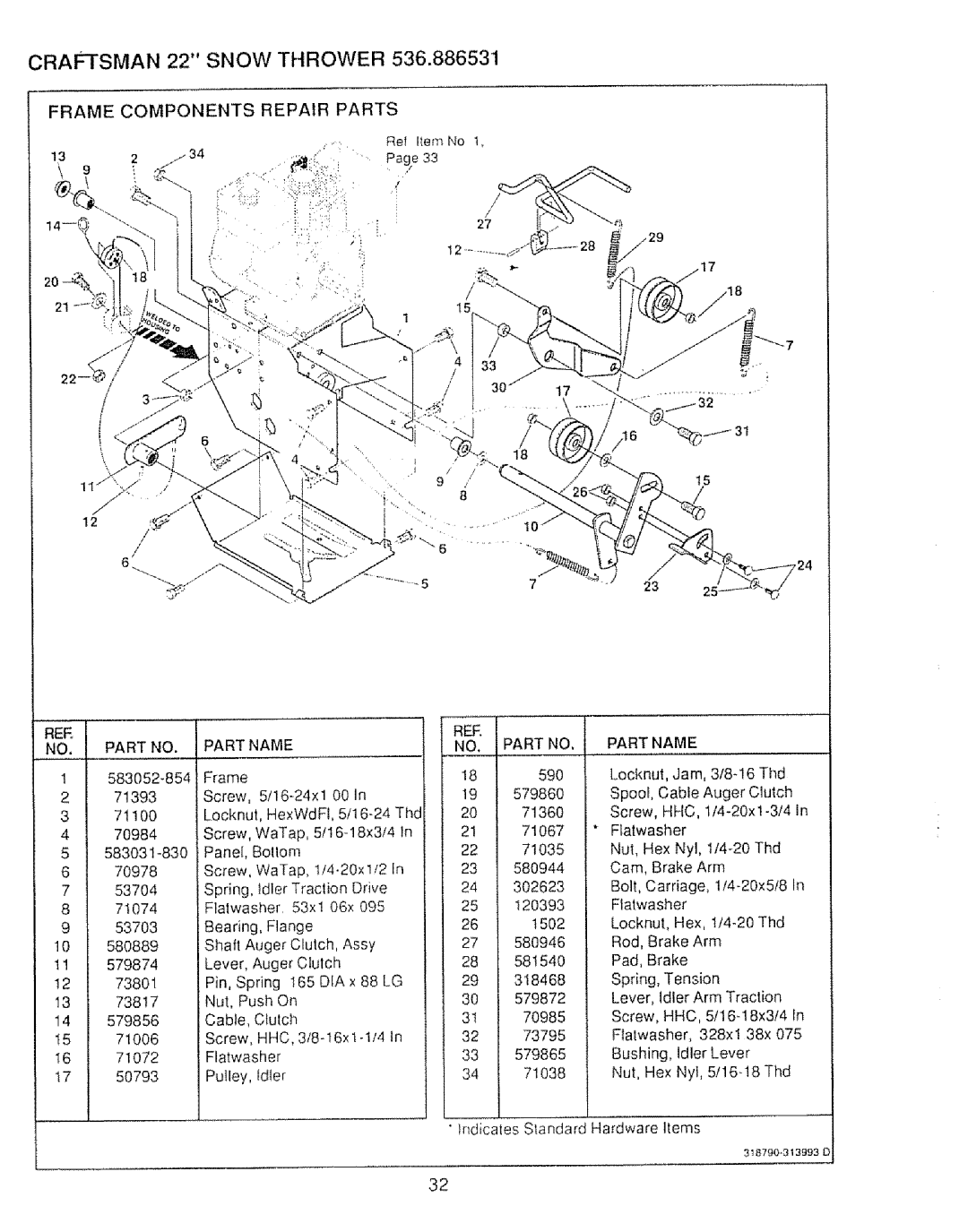 Sears 536.886531 owner manual Frame Components Repair Parts, Rer 