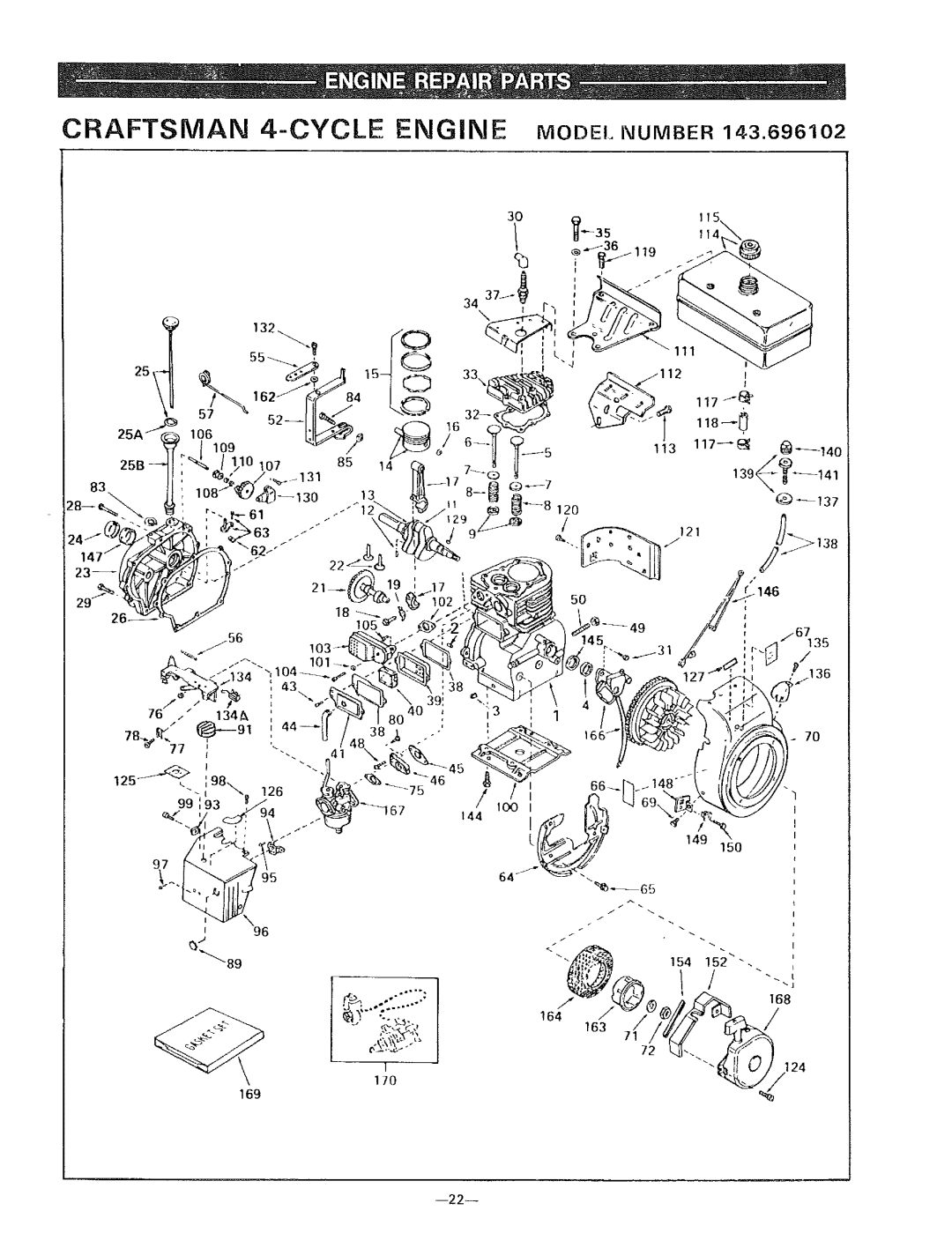 Sears 536.9183 owner manual Craftsman 4-CYCLE Engine MODEl. NUMBER143.696102 