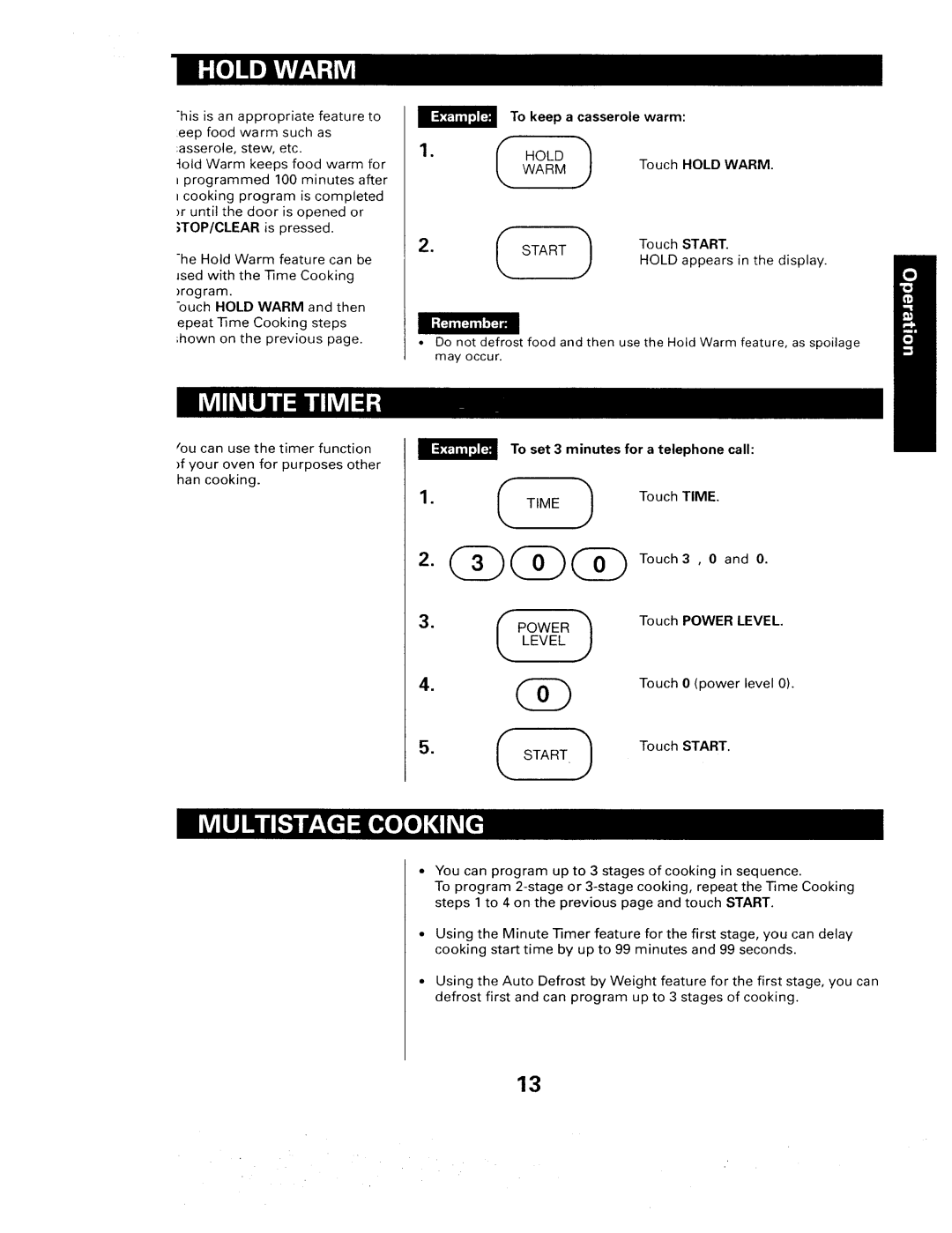 Sears 565. 66480 owner manual To keep a casserole warm, Warm, To set 3 minutes for a telephone Call, Time, Level 