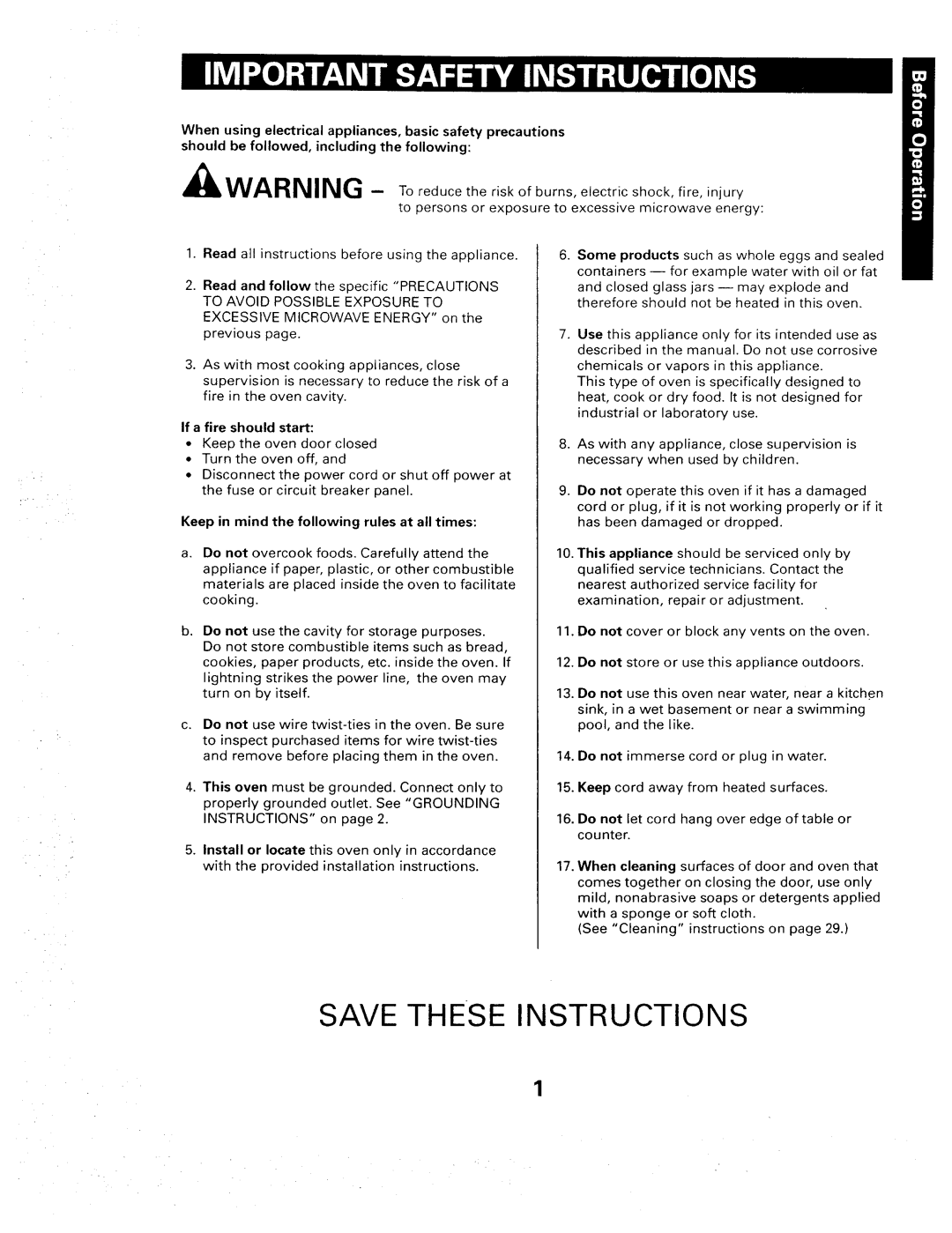 Sears 565. 66480 Save These Instructions, If a fire should start, Keep in mind the following rules at all times 
