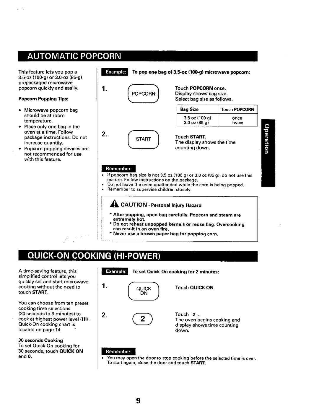 Sears 565.66101 owner manual Popcorn Popping .tips, Seconds Cooking 