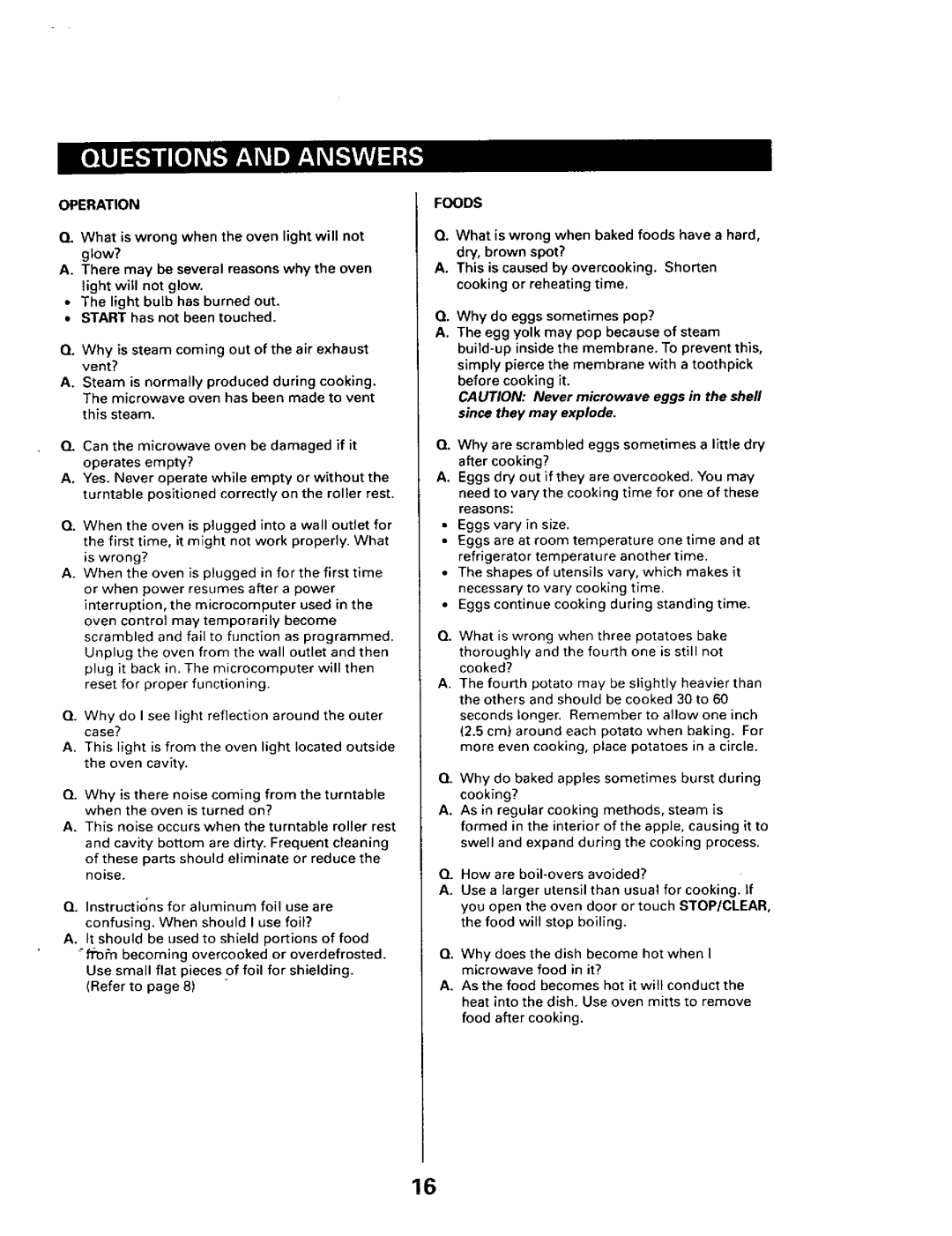 Sears 565.66101 owner manual Operation, 13l.What is wrong when the oven light will not, Foods 