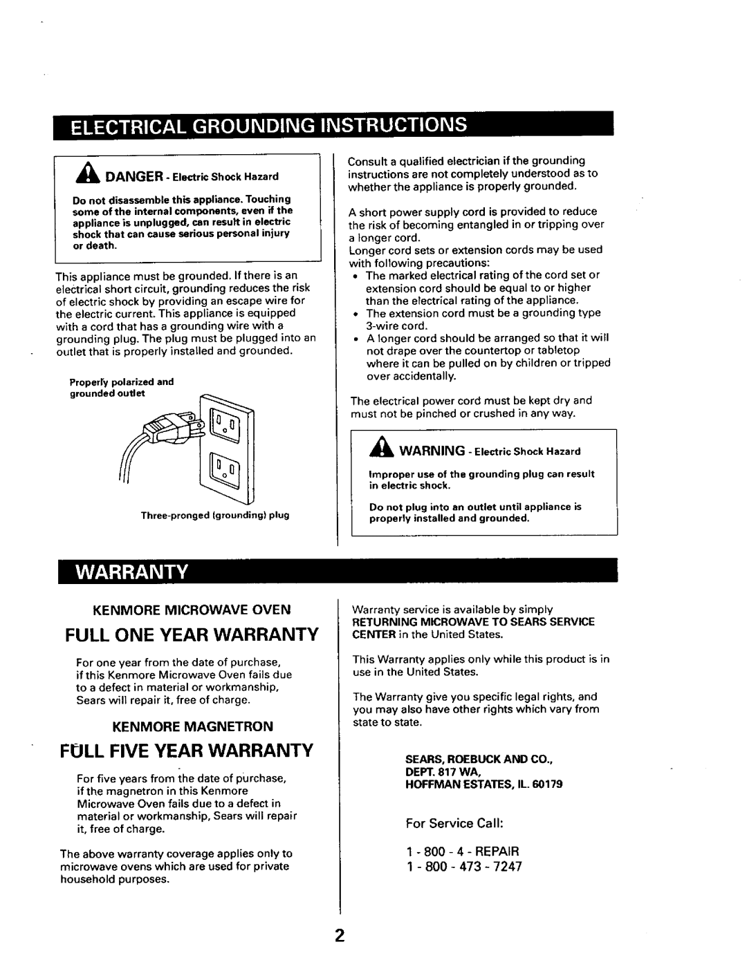 Sears 565.66101 owner manual SEARS, Roebuck and CO, Dept WA, Hoffman ESTATES, IL 