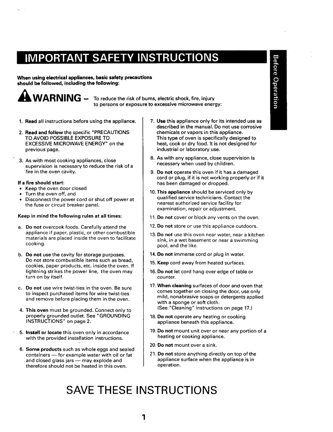 Sears 565.66101 owner manual Save These Instructions 
