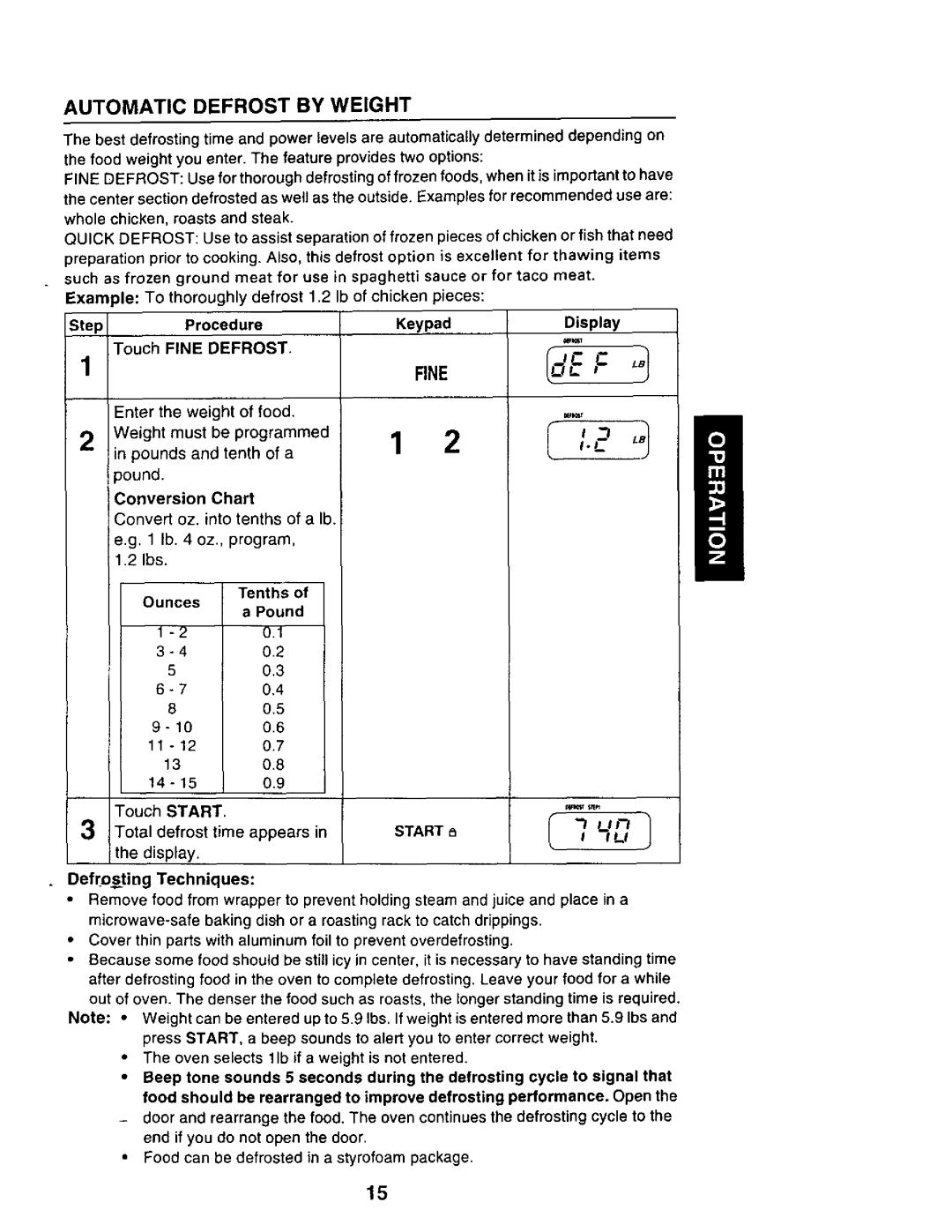 Sears 565.69401, 565.69301 owner manual Automatic Defrost by Weight, Fine 