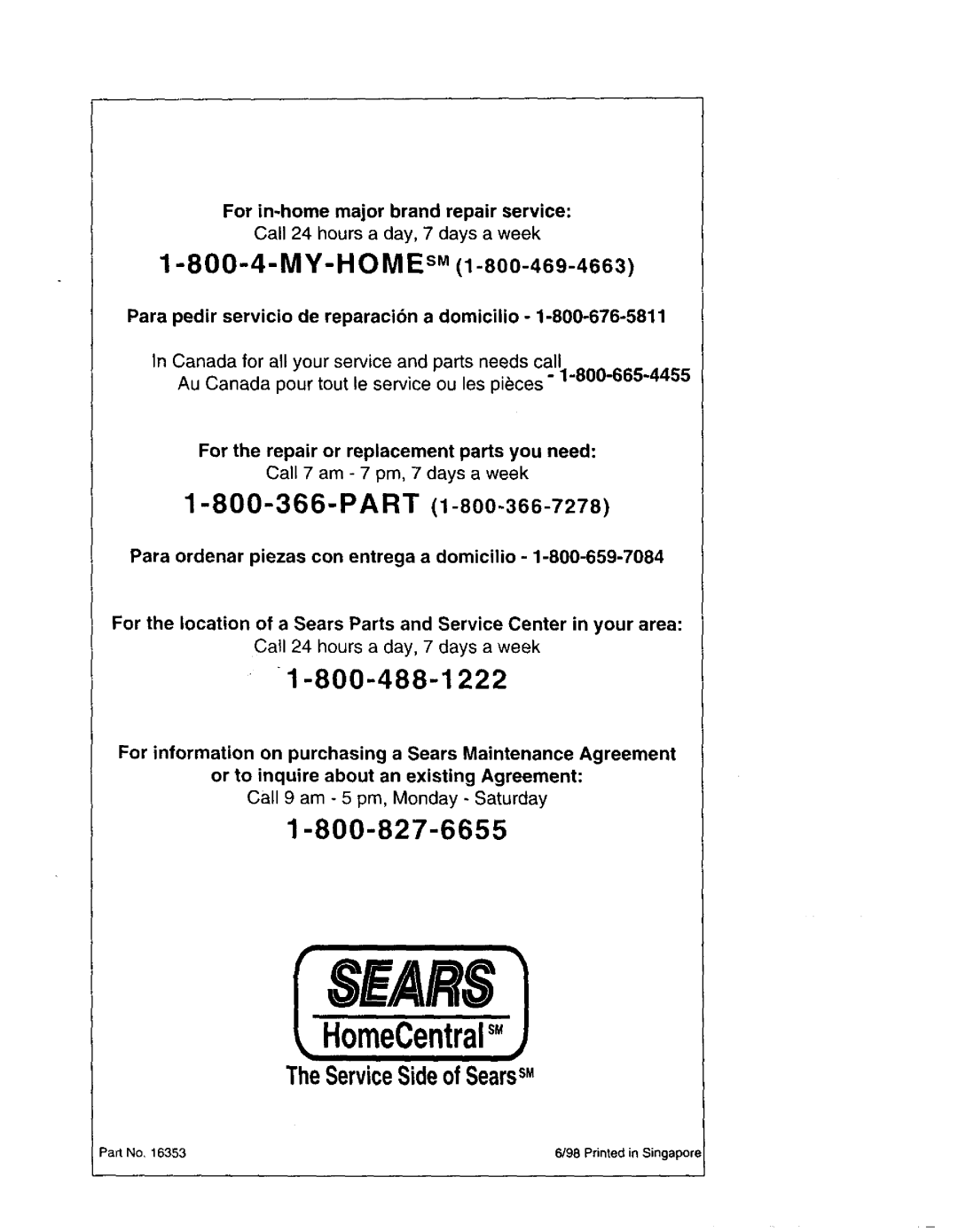 Sears 565.69301, 565.69401 owner manual TheServiceSideofSearssM 