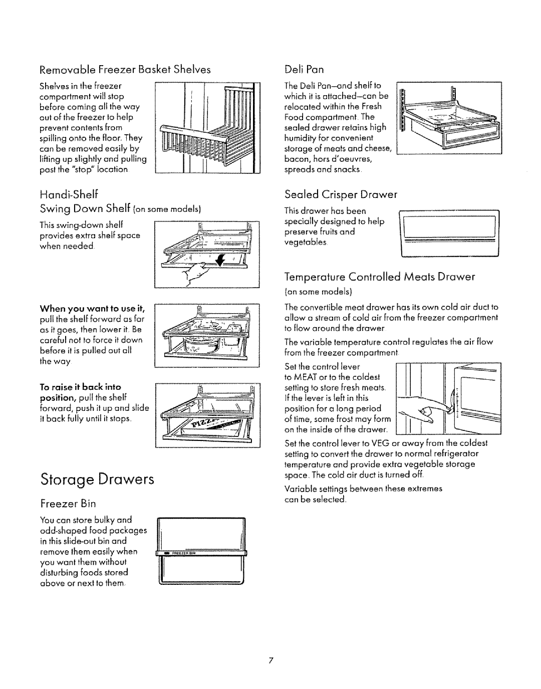 Sears 53471, 57472, 53472, 53478, 53475, 57478, 54438 Handi-Shelf Sealed Crisper Drawer, Temperature Controlled Meats Drawer 