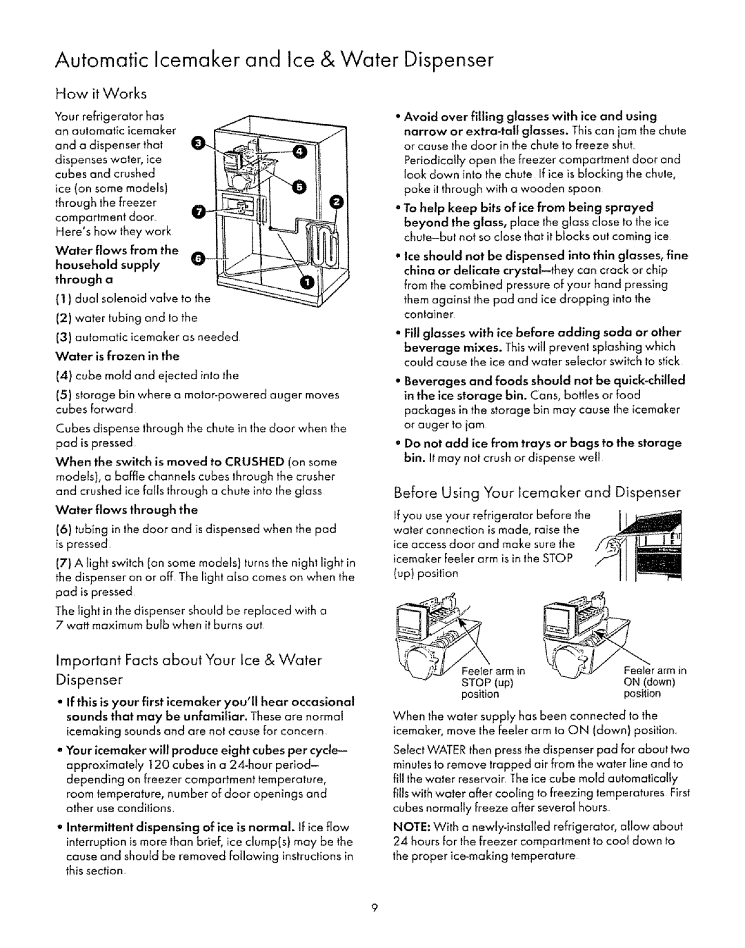 Sears 53472, 57472 Automatic Icemaker and Ice & Water Dispenser, How it Works, Before Using Your Icemaker and Dispenser 