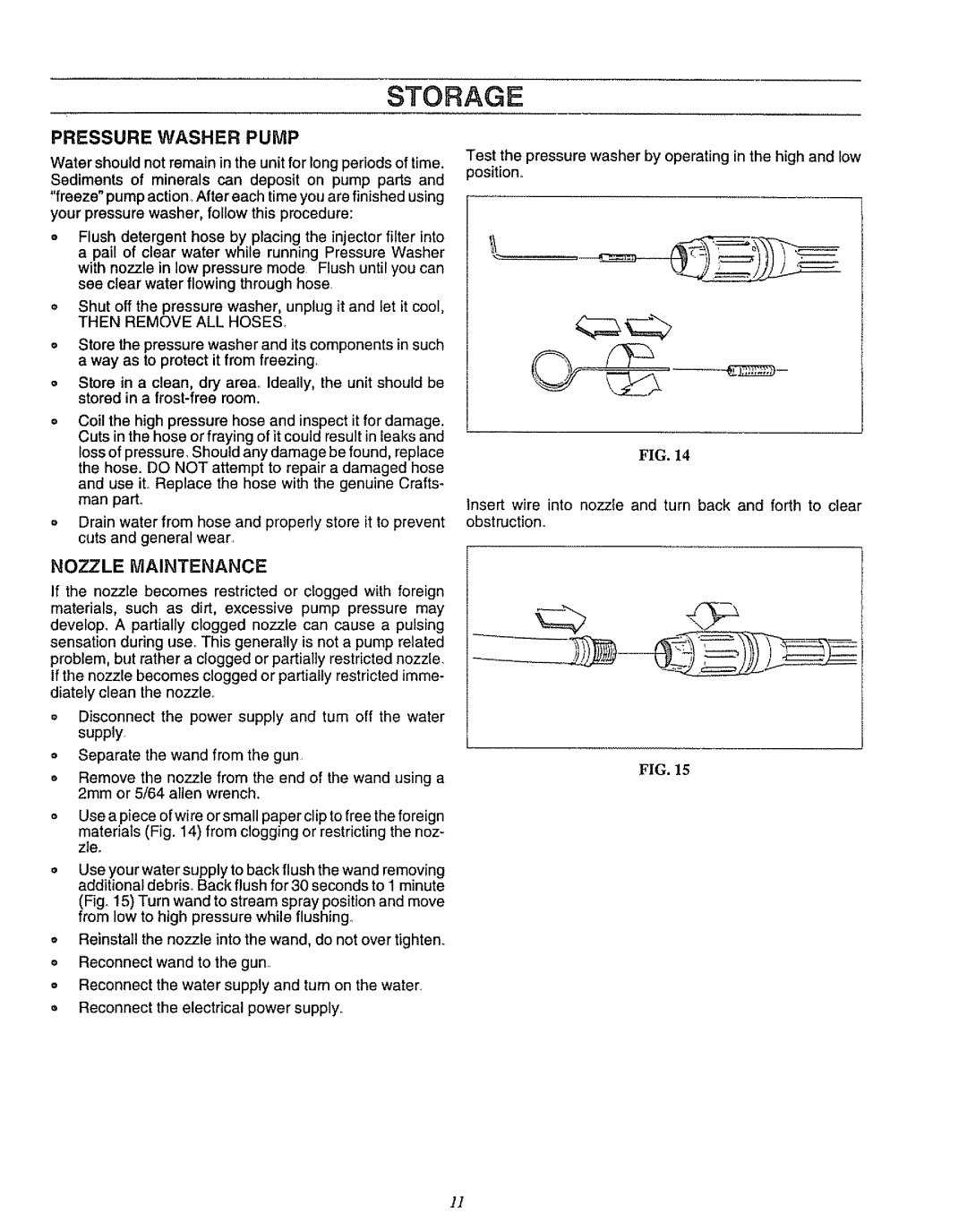 Sears 580.75133 owner manual Pressure Washer Pump, Nozzle Maintenance 