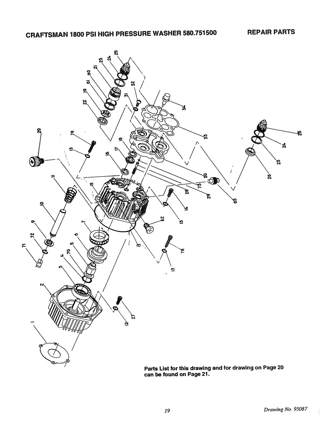 Sears 580.7515 manual Craftsman 1800 PSi High Pressure Washer, Repair Parts 