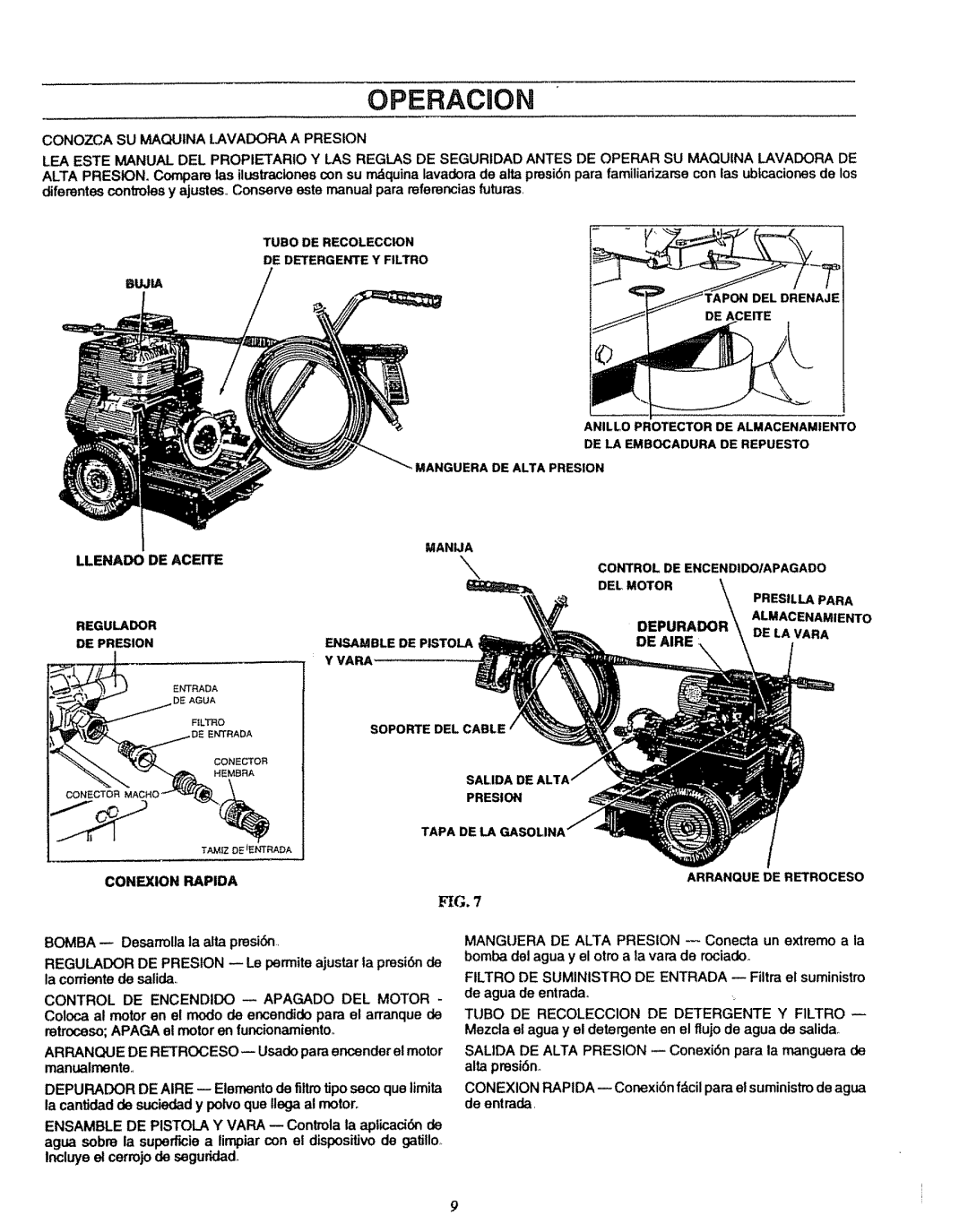 Sears 580.7515 manual Bujia, Llenado DE Aceite, Vara, Rapida 